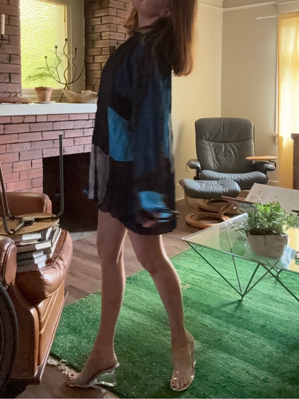 STAUD Brown Long Sleeve Mini Kona Dress with Turquoise & Cream Accents - Picture 2 of 11